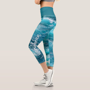 Leggings Capri Agua turquesa turbulenta de crucero caribeño
