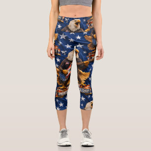 Leggings Capri Águila americana patriótica y estrellas en cintura