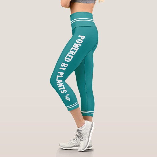Leggings Capri Alimentado por plantas Vegan liso verde azulado mí (Izquierda)