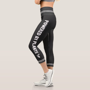 Leggings Capri Alimentado por plantas Vegan negro liso mínimo