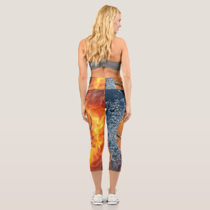 Leggings Capri Almohada de lanzamiento de baloncesto en llamas