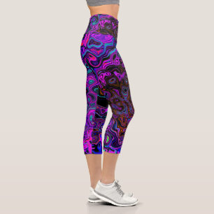 Leggings Capri Alucinante Remolino Líquido Retro de Negro y Magen