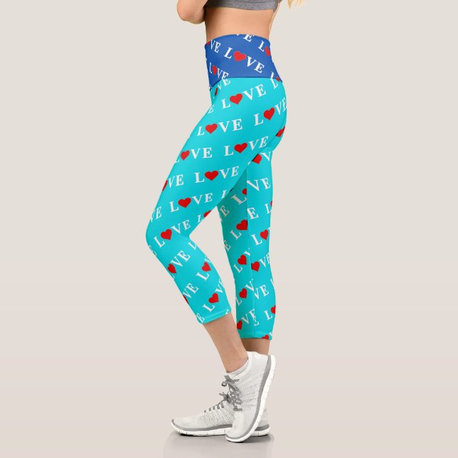 Leggings Capri Ama azul turquesa Aqua Azul Moderno Elegante (Izquierda)