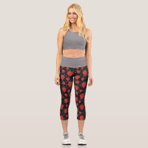 Leggings Capri Amantes de la Fruta de Fresa Roja Elegante