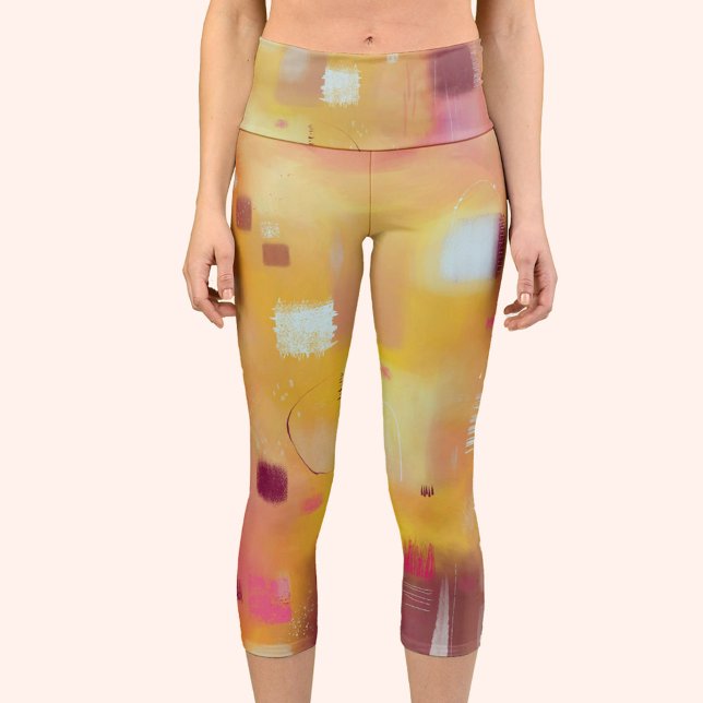 Leggings Capri Amarillo abstracto moderno (Abstract painting yellow capri pants yoga leggings)