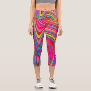 Leggings Capri Amarillo alucinante, rojo y azul arte abstracto gr