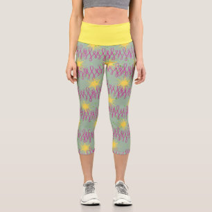 Leggings Capri Amarillo capris y verde con estrellas y remolinos