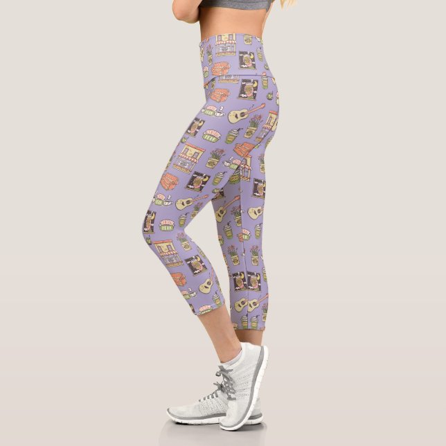 Leggings Capri AMIGOS™ | Patrón de iconos morados (Izquierda)