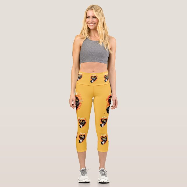 Leggings Capri Amo el Rock & Roll, Guitarra Eléctrica (Anverso)