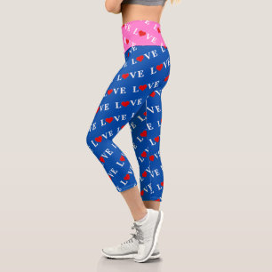 Leggings Capri Amor azul de la Marina Azul Elegante Patrón modern