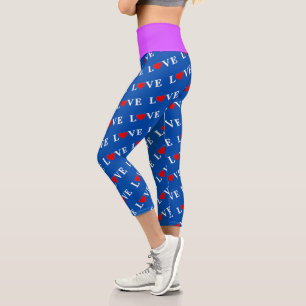 Leggings Capri Amor azul de la Marina Azul Elegante Patrón modern