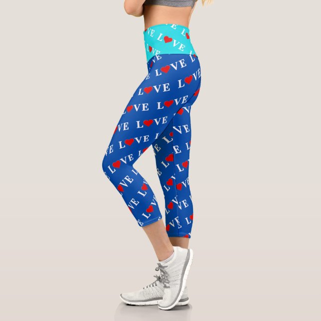Leggings Capri Amor azul de la Marina Azul Elegante Patrón modern (Izquierda)