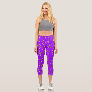 Leggings Capri Amor, corazón, gracioso, emoji chica en morado neó