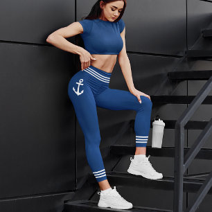 Leggings Capri Anclaje clásico de la marina estiloso franja blan