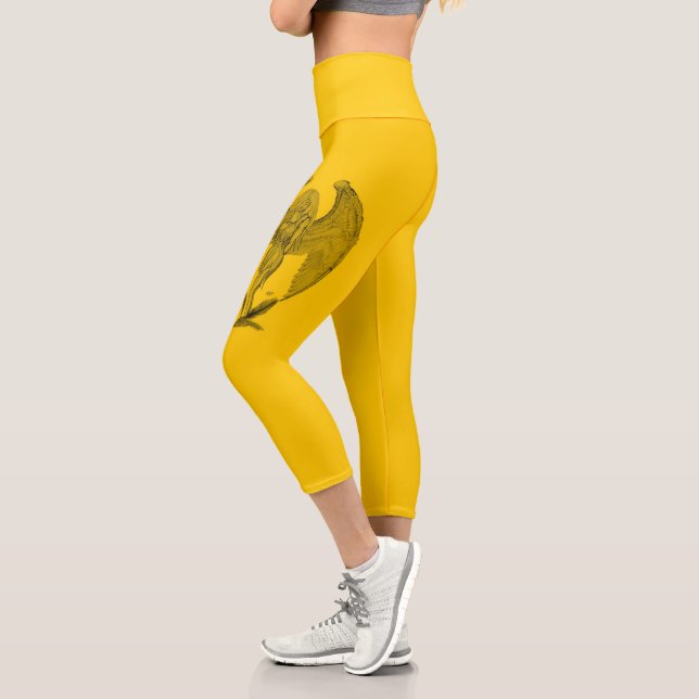Leggings Capri Ángel, diseño negro y amarillo (Izquierda)