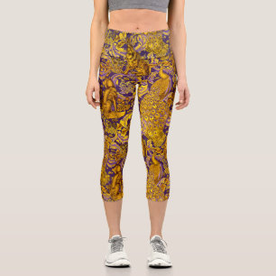 LEGGINGS CAPRI ANIMAL FORESTAL, FOX, PEACOCK, GOLPE DE ORO PURPLE