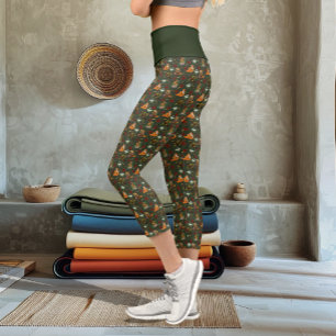 Leggings Capri Animales del bosque otoñal patrón verde