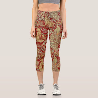 LEGGINGS CAPRI ANIMALES FORESTALES, FOX, PEACOCK, FLORAL DE ORO R