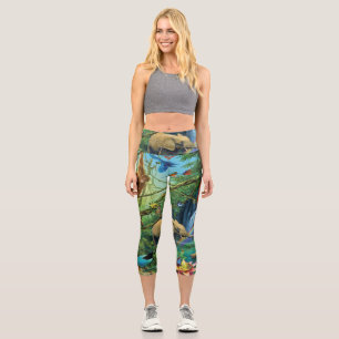Leggings Capri Animales que viven juntos arrojan almohada