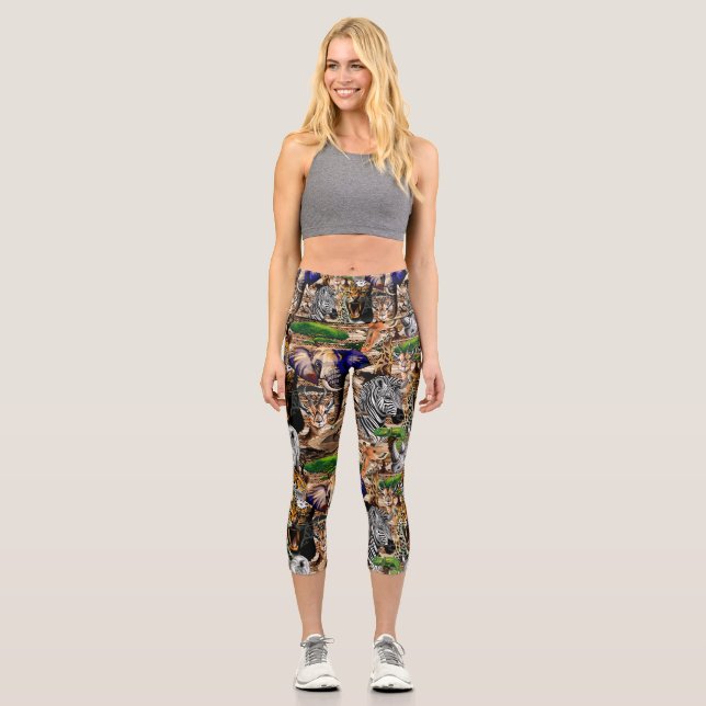 Leggings Capri Animales salvajes de sabana africanos (Anverso)