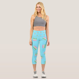 Leggings Capri Anime Blue Pastel Dango Alto Capris Waist