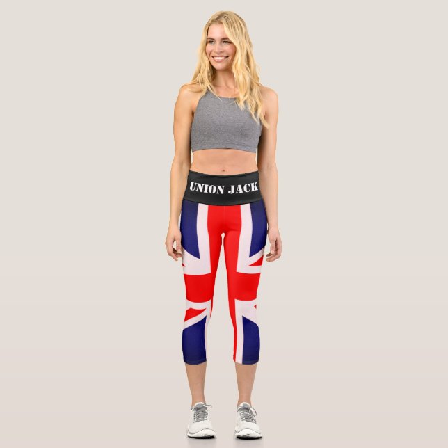 Leggings Capri Anuncios de yoga con bandera de la Unión Jack (Anverso)
