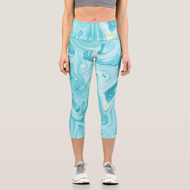 Leggings Capri Aqua Swirls INITIALS Ocean Water Beach Fun (Anverso)
