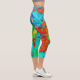 Leggings Capri Aqua Tropical con flores amarillas y Naranjas
