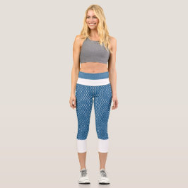 Leggings Capri Aqua y White Poke con puntos altos Capris con guiñ