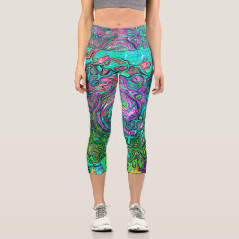 Leggings Capri Aquamarine Groovy Abstract Retro Láquido Swirl