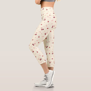 Leggings Capri Arándanos rosados y cerezas cortas en crema