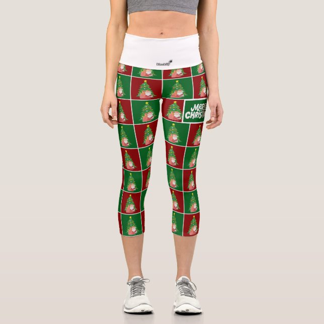 Leggings Capri árbol de Navidad | Santa | PERSONALIZABLE | mosca  (Anverso)