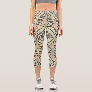 Leggings Capri Árbol de palma blanco y negro