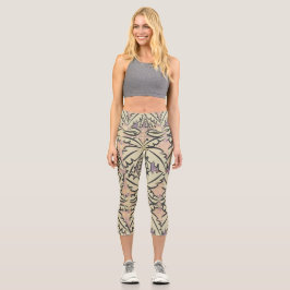 Leggings Capri Árbol de palma blanco y negro