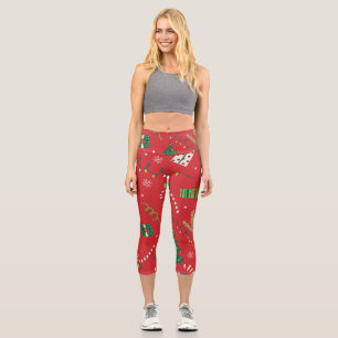 Leggings Capri Árbol vintage de Navidad: diseño ornamental.