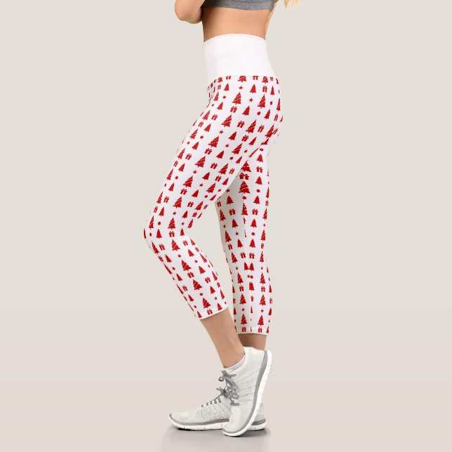 Leggings Capri Árboles de Navidad con cajas de regalo Patrón alto (Izquierda)