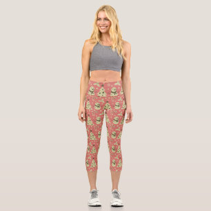 Leggings Capri Árboles de Navidad retro estrella de berry caramel