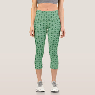 Leggings Capri Árboles tradicionales verdes de Navidad y renos