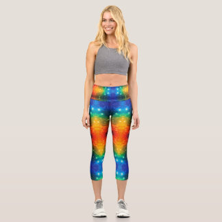 Leggings Capri Arcoíris Brillante Estrellas de la Galaxia Cósmica
