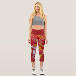 Leggings Capri Ardientes matices de rojo de sangre, Naranja, blan