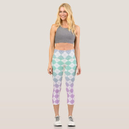 Leggings Capri Argyles gradientes - Púrpura claro y verde