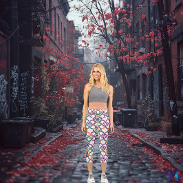 Leggings Capri Armonía de Nudo Celta - Verde y Púrpura Vibrantes