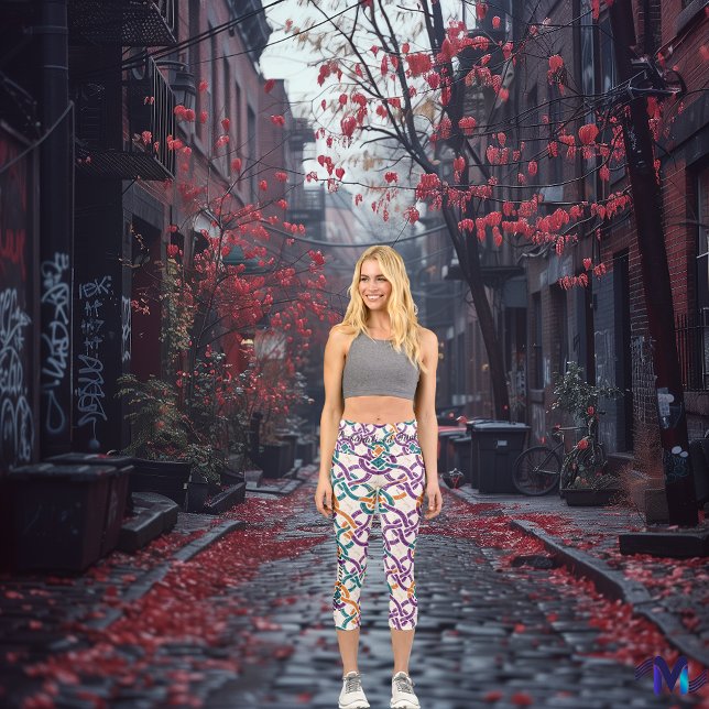 Leggings Capri Armonía del nudo celta - Verde vibrante y púrpura (Subido por el creador)