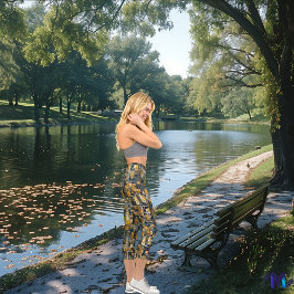 Leggings Capri Armonía geométrica: Resumen del patrón azul y oro