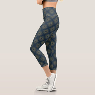 Leggings Capri Art Deco Alabere   Medallón Azul de Medianoche