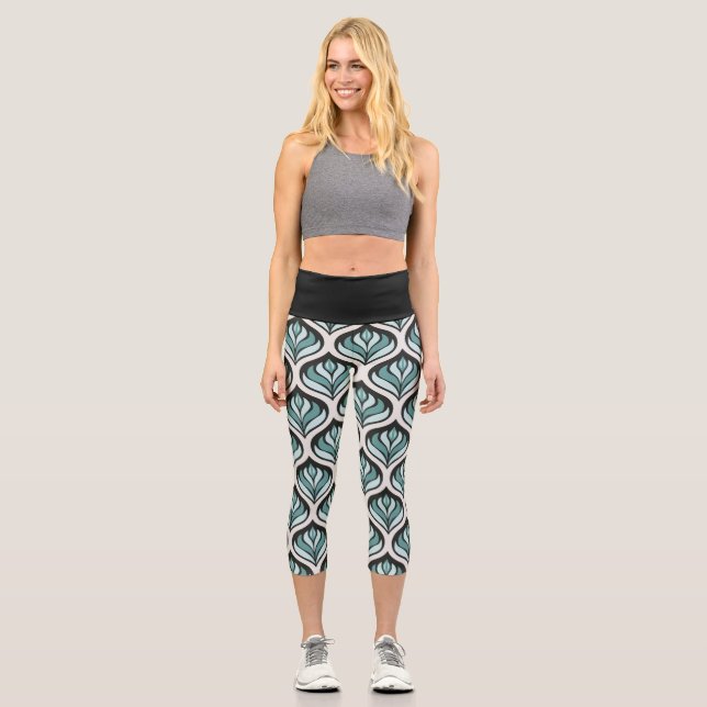 Leggings Capri Art Deco en Verde Azulado (Anverso)