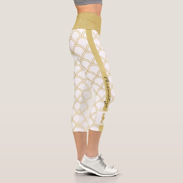 Leggings Capri Art Deco Ocean Wave Patten Gold Purpurina Seahorse (Derecha)
