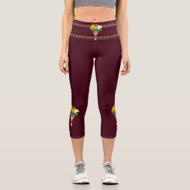 Leggings Capri Art Deco Vase with Golden Flowers