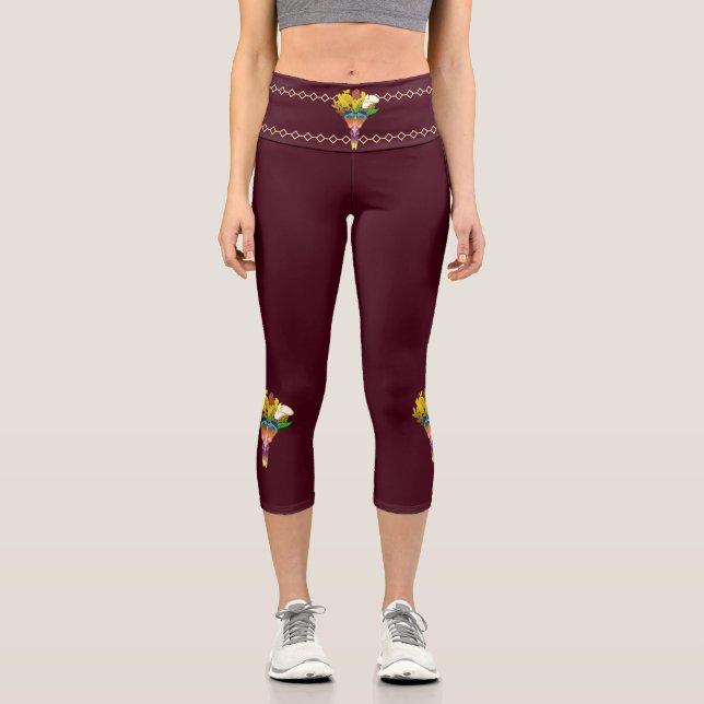 Leggings Capri Art Deco Vase with Golden Flowers (Anverso)