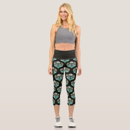 Leggings Capri Art Déco verde azulado y negro